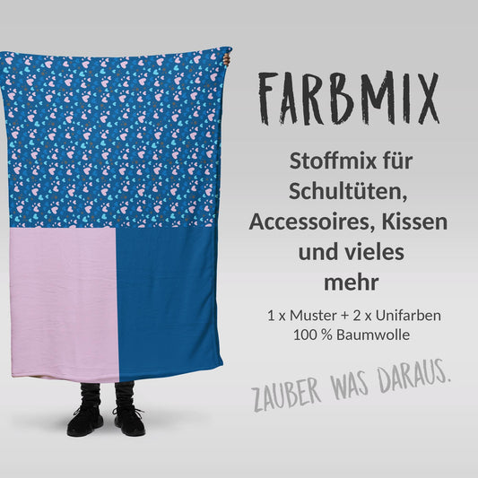 Stoffmix PANEL: Herzen im Meer (97 cm x 150 cm) - perfekt für Schultüten & Accessoires zur Einschulung | Ocean, Sea, Herzen, Muschel, Blau