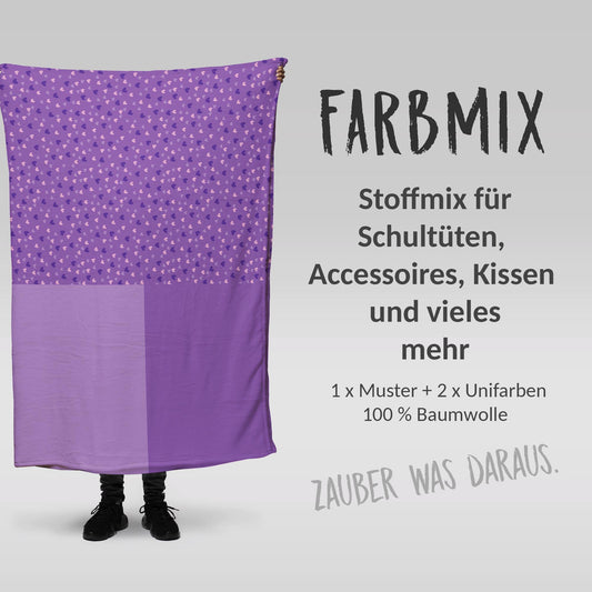 Stoffmix PANEL: Ponyliebe (97 cm x 150 cm) - perfekt für Schultüten & Accessoires zur Einschulung | Pferde, Herzen, Lila, Pony, Pferdeliebe