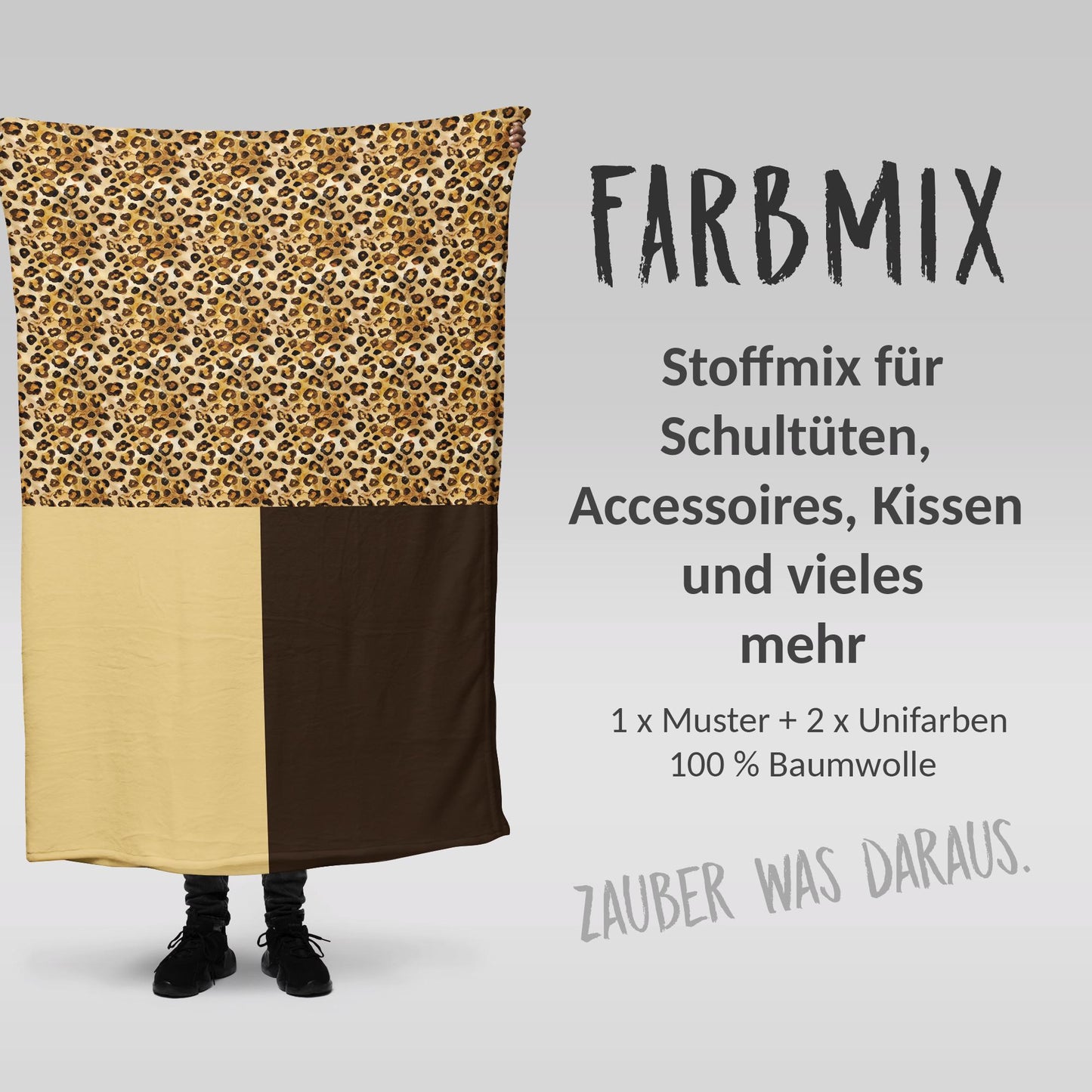 Stoffmix PANEL: Leopard (97 cm x 150 cm) - perfekt für Schultüten & Accessoires zur Einschulung | Leopard, Gepard, Wildtiere, Beige, Braun