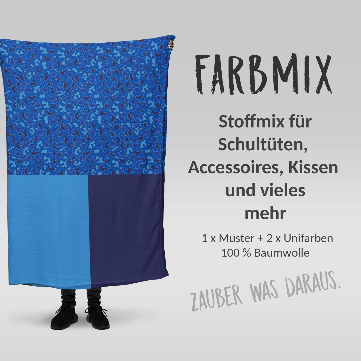 Stoffmix PANEL: Gletscherheld Blau (97 cm x 150 cm) - perfekt für Schultüten & Accessoires zur Einschulung | Ninja, Kämpfer, Held, Puzzle