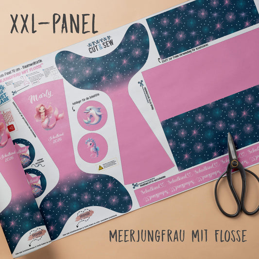 A006 Schultüte: Meerjungfrau mit Flosse - Baumwoll-Panel zum selber nähen - DIY Näh-Set 70 cm - mit Namen & Schulkind 2026