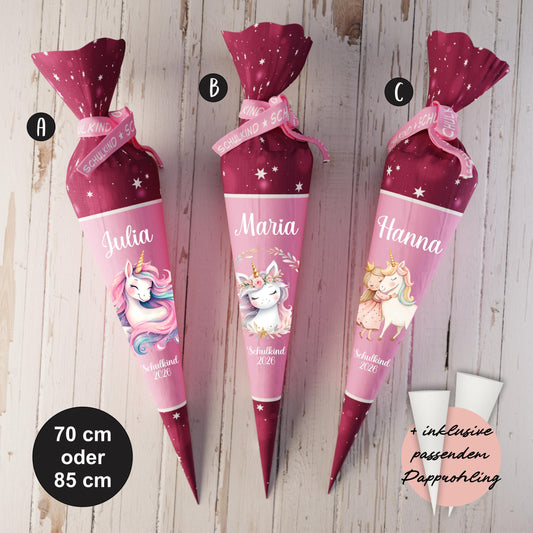 Schultüte: Einhorn - DIY Näh-Set 70 cm oder 85 cm - selber nähen oder fix&fertig genäht - Einhornwelt Beere inkl. Papprohling