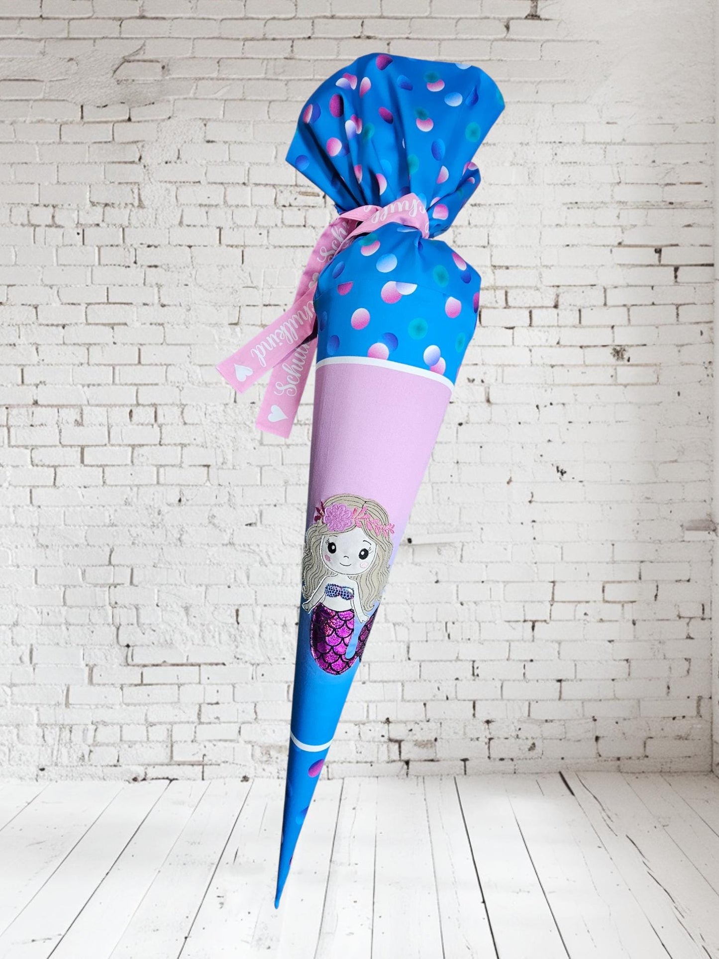 Schultüte mit Stickmotiv - 70cm oder 85 cm - Meerjungfrau, Schildkröte, Delphin auf Ozeanfreunde - personalisiert