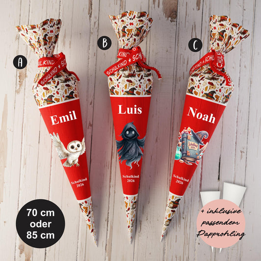 Schultüte: Eule, Geist, Buch - DIY Näh-Set 70 cm oder 85 cm - selber nähen oder fix&fertig genäht - Zauberstoff Magie inkl. Papprohling