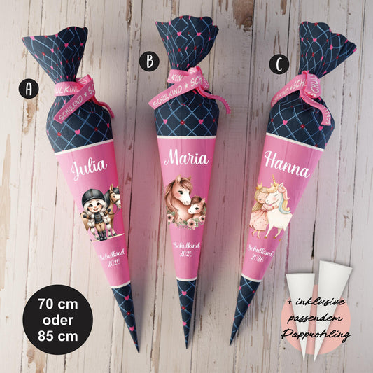 Schultüte: Einhorn, Pferd - DIY Näh-Set 70 cm oder 85 cm - selber nähen oder fix&fertig genäht - Pferdesteppstoff 2.0 inkl. Papprohling