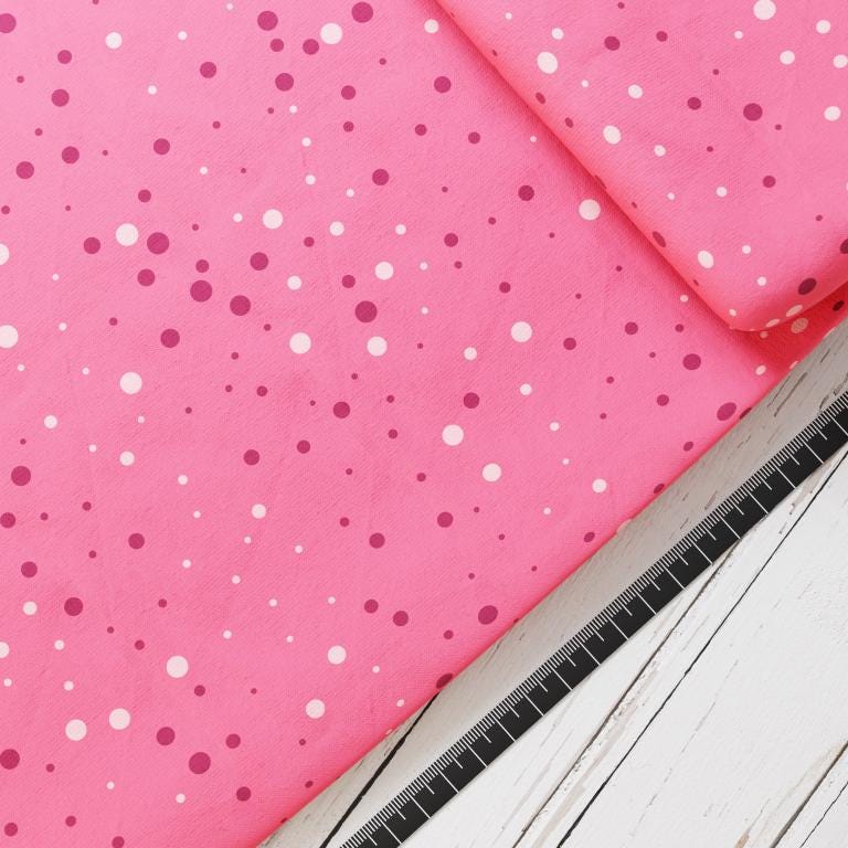 Baumwollsatin: Tanzende Punkte Koralle - perfekt für Schultüten, Accessoires zur Einschulung - Punkte, Bubbles, Pink, Kreise