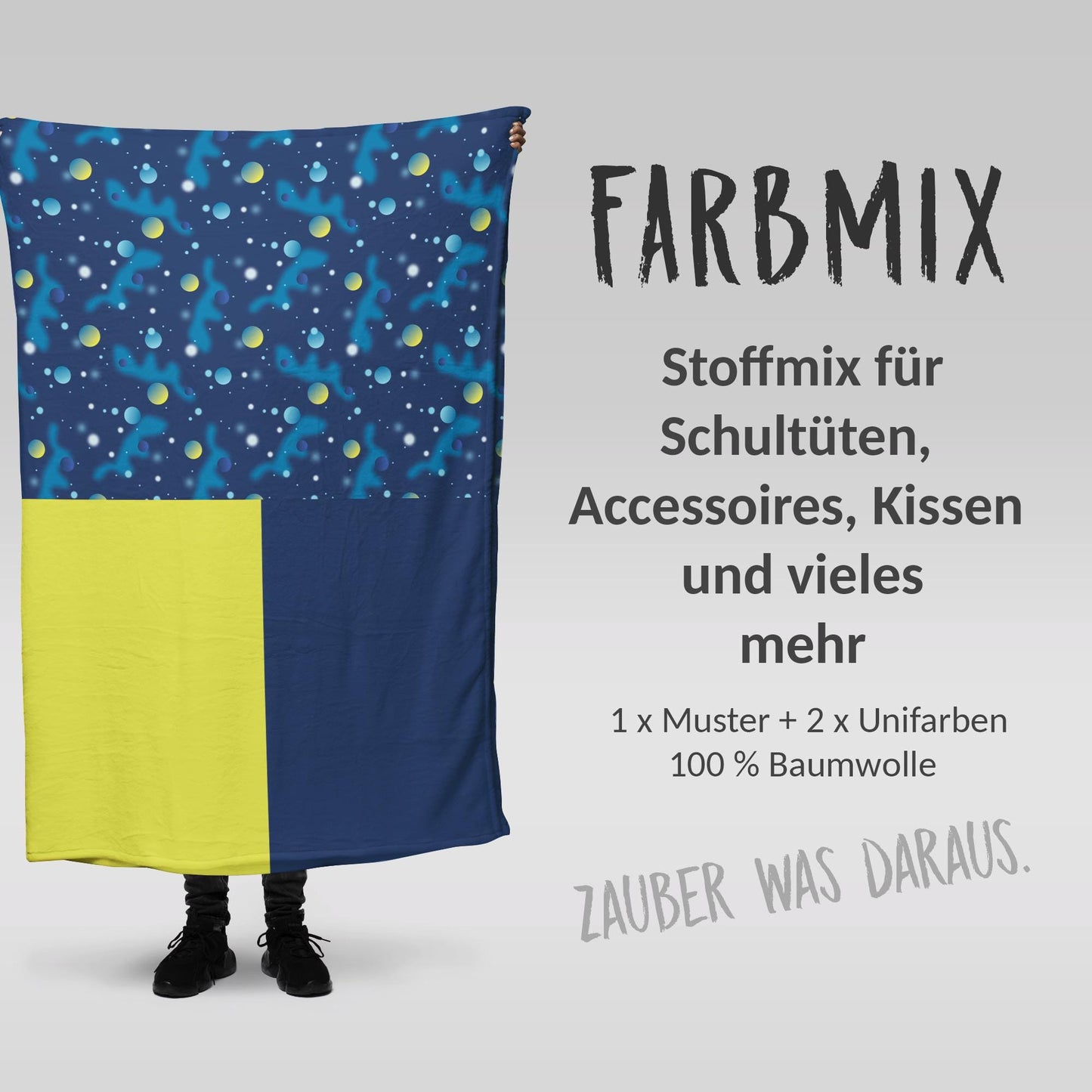 Stoffmix PANEL: Alien Abenteuer (97 cm x 150 cm) - perfekt für Schultüten & Accessoires zur Einschulung | Raumschiff, Rakete,Planeten,Aliens