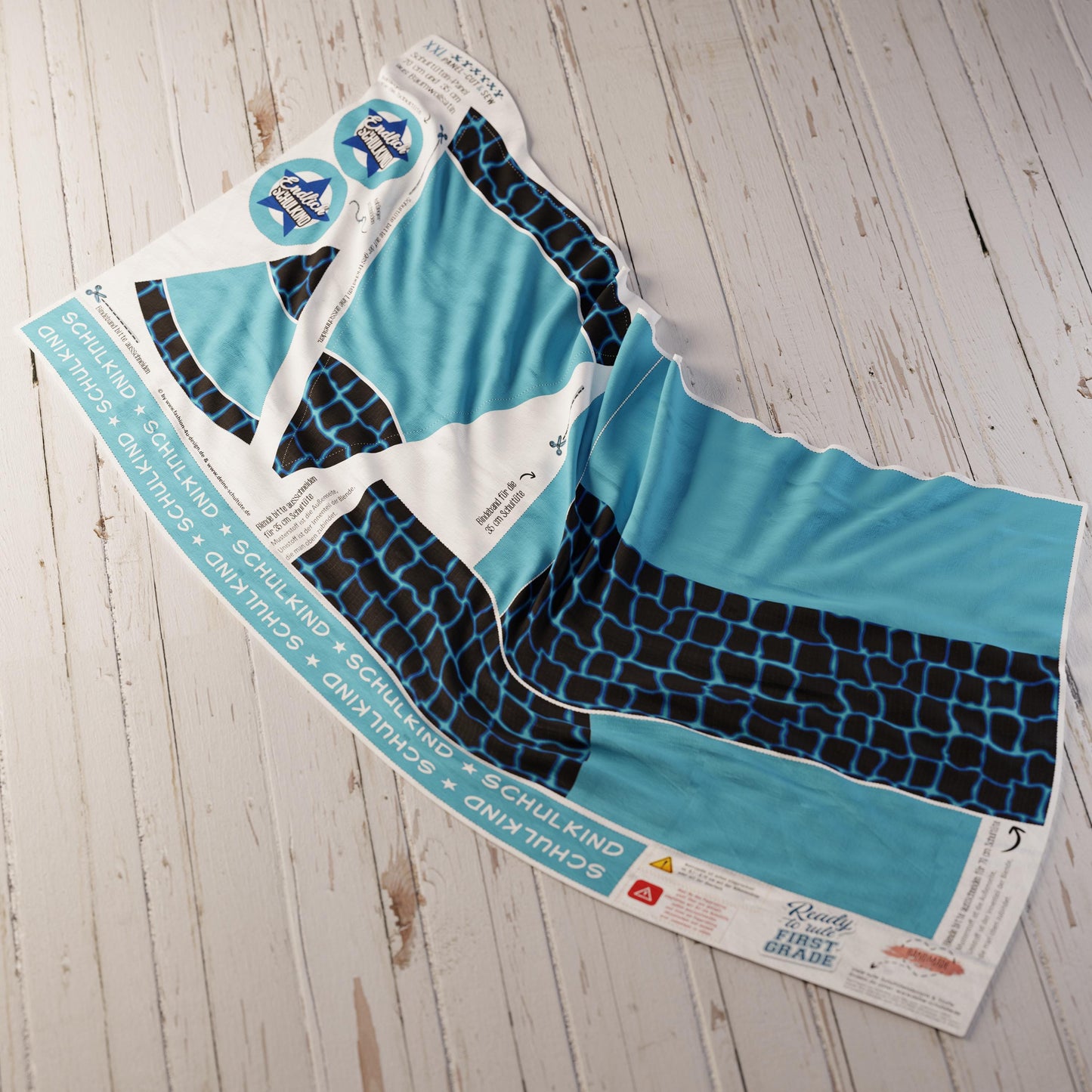 Schultüten Nähset - Muster + Unifarben: Shockwave Blue - Baumwoll-Panel zum selber nähen - 70 cm oder 85 cm + Geschwistertüte 35 cm