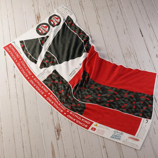 Schultüten Nähset - Muster + Unifarben: Geometric Red - Baumwoll-Panel zum selber nähen - 70 cm oder 85 cm + Geschwistertüte 35 cm