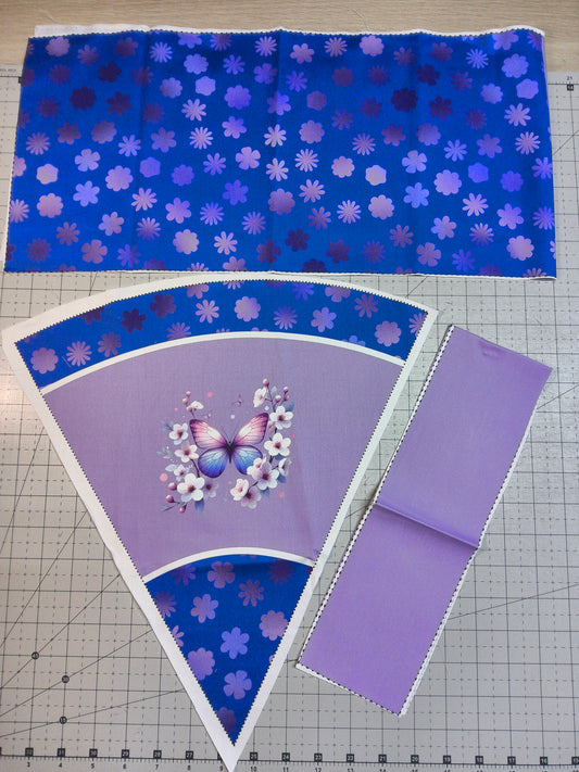 Sofortkauf DIY: 35 cm (Geschwistertüte) aus Baumwolle als Nähset - "Schmetterling auf Aquarellblumen" - wie abgebildet - ( Nähset Geschwistertüte Nr. 080 )