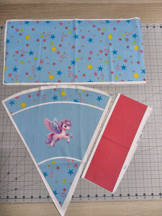Sofortkauf DIY: 35 cm (Geschwistertüte) aus Baumwolle als Nähset - "Einhorn auf Zaubersterne" - wie abgebildet - ( Nähset Geschwistertüte Nr. 111 )
