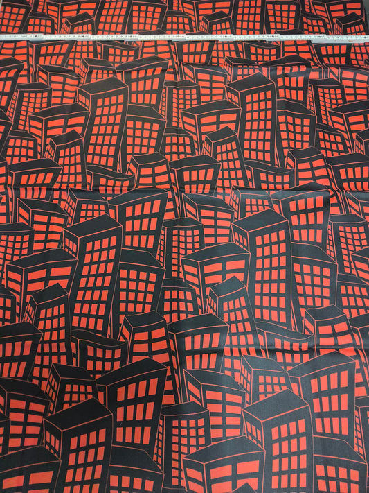 Sofortkauf: Baumwolle-Meterware ca. 150 x 80 cm - " Skyline brennt - rot schwarz " (Nr. 159)