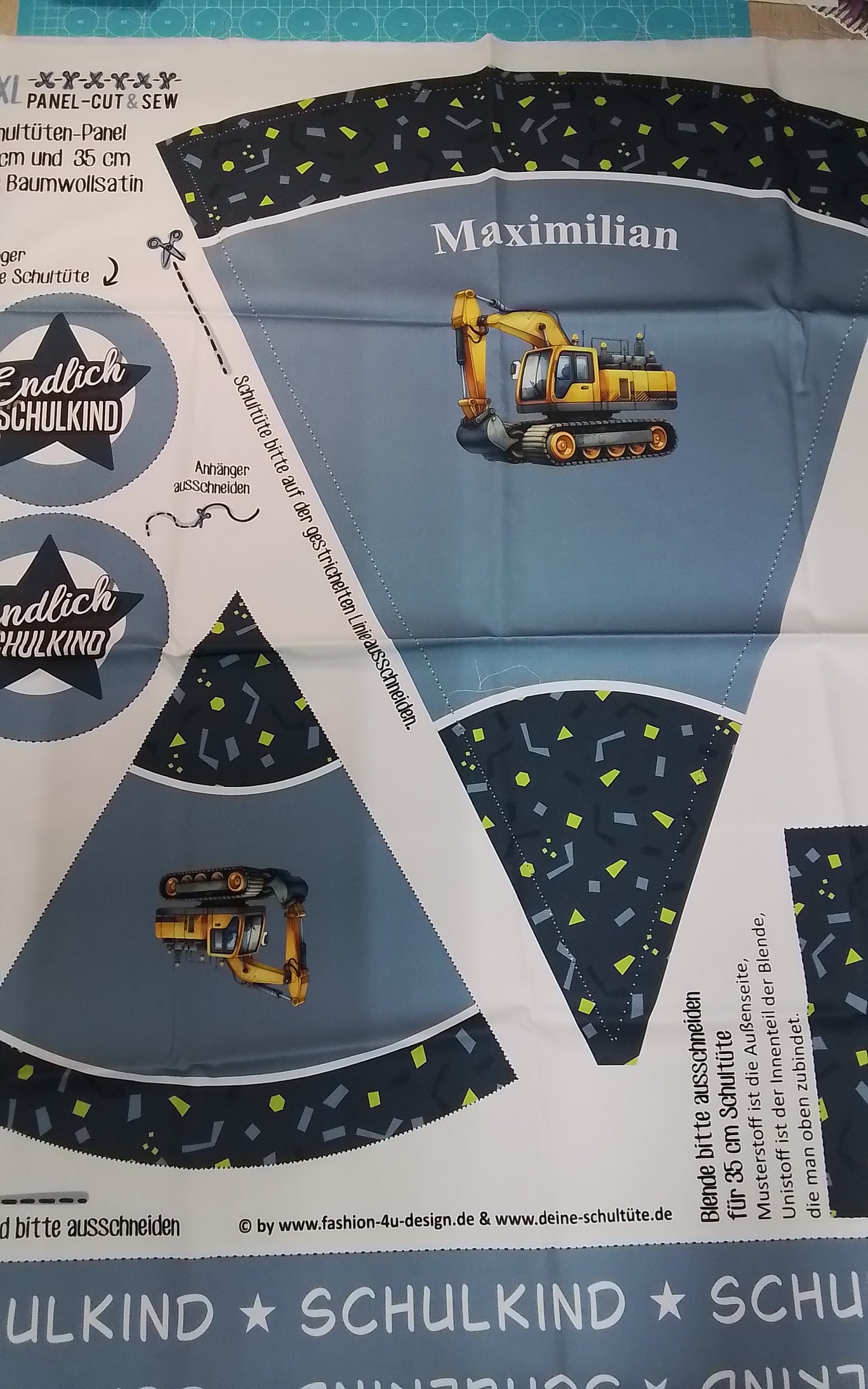 Sofortkauf: Schultüten Nähset -Blanko- Geschwistertüte-"Bagger auf Baustellenabenteuer- Maximilian-Baumwoll-Panel zum selber nähen- 70 cm und 35 cm.Wie abgebildet!!!