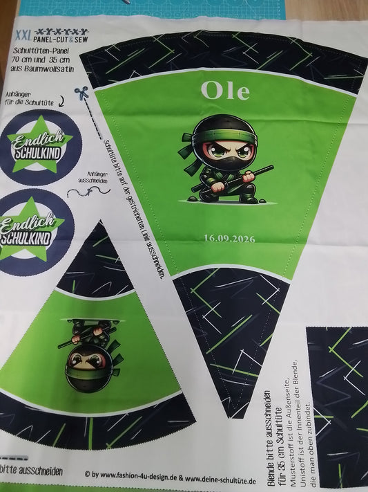 Sofortkauf: Schultüten Nähset - Muster + Geschwistertüte-Ninja Blitze-Baumwoll-Panel zum selber nähen- 70 cm und 35 cm.(Ole-16.09.2026)Wie abgebildet!!!