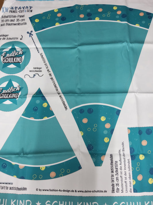 Sofortkauf: Schultüten Nähset - Muster + Geschwistertüte- Blaue Lagune- Baumwoll-Panel zum selber nähen - 70 cm und 35 cm