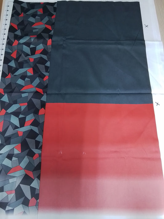 Sofortkauf: Baumwolle Stoffmix  ca. 150 x 100 cm - Geometric Triangles Red mit 2 unifarben-(Farbe läuft aus-siehe Bild)