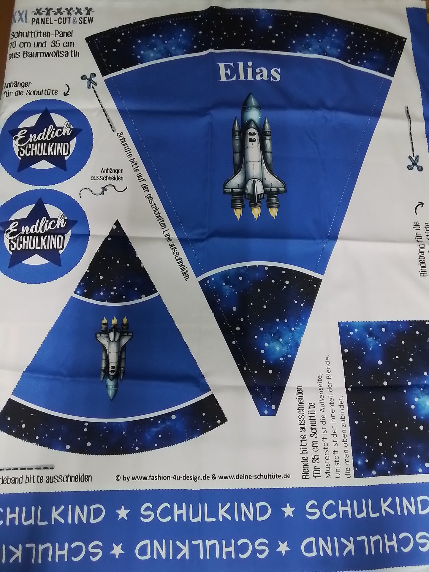 Sofortkauf: Schultüten Nähset - Muster + Geschwistertüte-"Rakete auf Nachthimmel Stella-Baumwoll-Panel zum selber nähen- 70 cm und 35 cm.(Elias)Wie abgebildet!!!