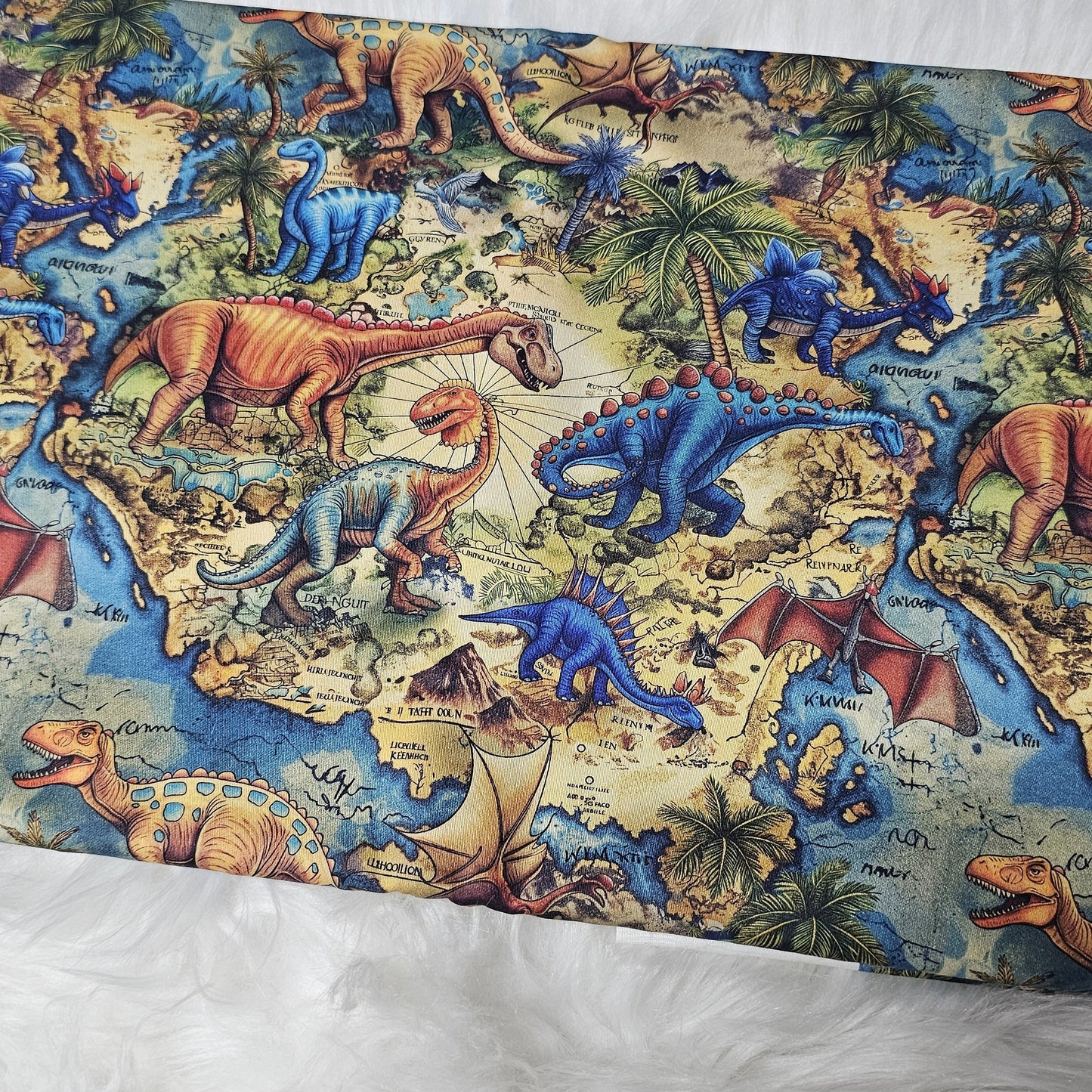 Sofortkauf: Baumwolle ca. 150 x 100 cm - Dinosaurier Landkarte
