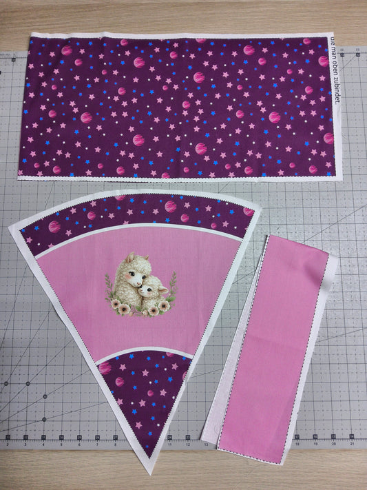 Sofortkauf DIY: 35 cm (Geschwistertüte) aus Baumwolle als Nähset - " Schafe auf Stern und Planeten " - wie abgebildet - ( Nähset Geschwistertüte Nr. 120 )