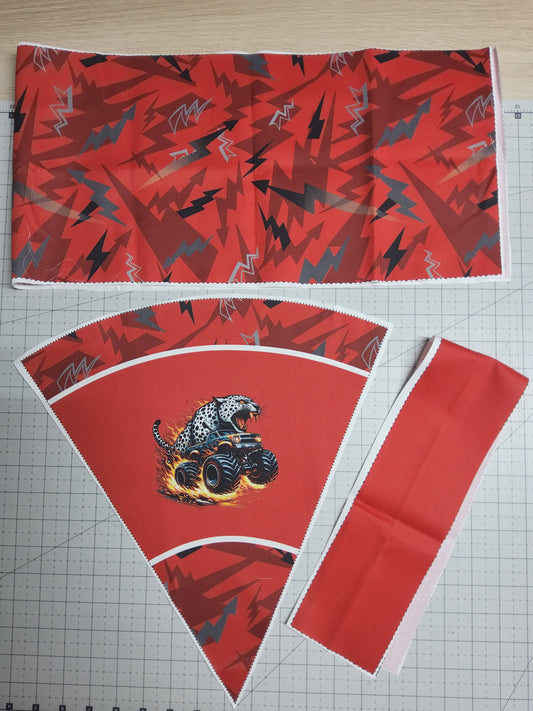 Sofortkauf 35cm: 35 cm (Geschwistertüte) aus Baumwolle als Nähset - "Monster Blitze rot" - wie abgebildet
