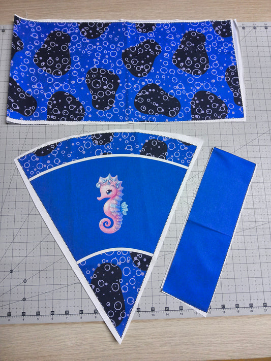 Sofortkauf DIY: 35 cm (Geschwistertüte) aus Baumwolle als Nähset - " Seepferdchen auf Blubberblau "  - wie abgebildet - ( Nähset Geschwistertüte Nr. 122 )