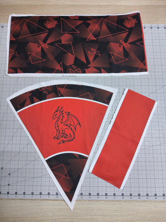 Sofortkauf DIY: 35 cm (Geschwistertüte) aus Baumwolle als Nähset - " Drache auf Monsterkraft rot"  - wie abgebildet - ( Nähset Geschwistertüte Nr. 125 )