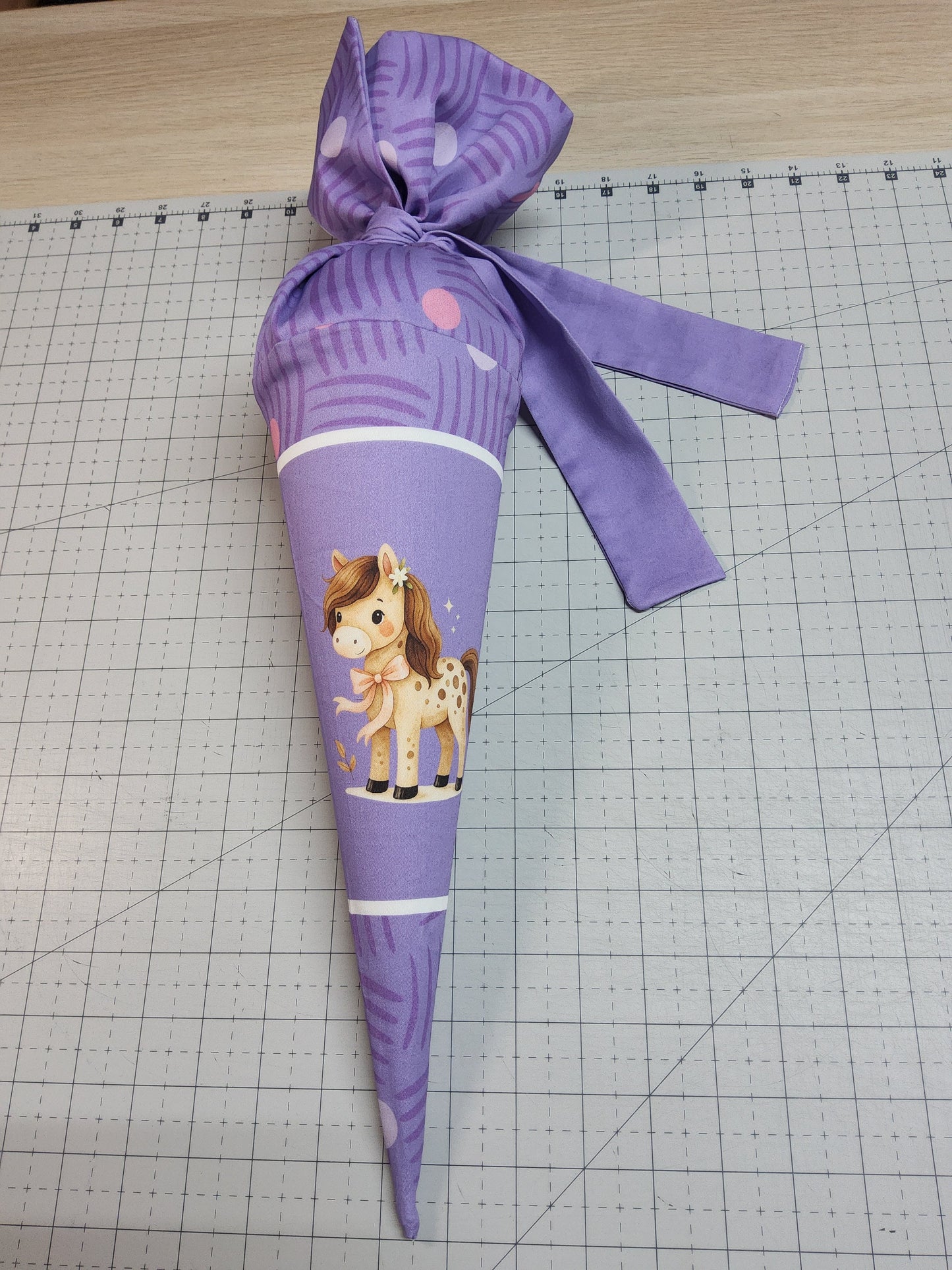 Sofortkauf 35cm: Zuckertüte mit Rohling 35 cm "Ponyliebe auf Lavendelfelder" (Geschwistertüte) - wie abgebildet