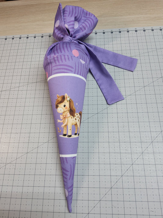 Sofortkauf 35cm: Zuckertüte mit Rohling 35 cm "Ponyliebe auf Lavendelfelder" (Geschwistertüte) - wie abgebildet