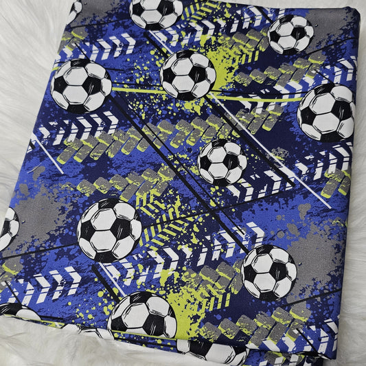 Sofortkauf: Baumwolle ca. 150 x 100 cm - Fussball blau grün