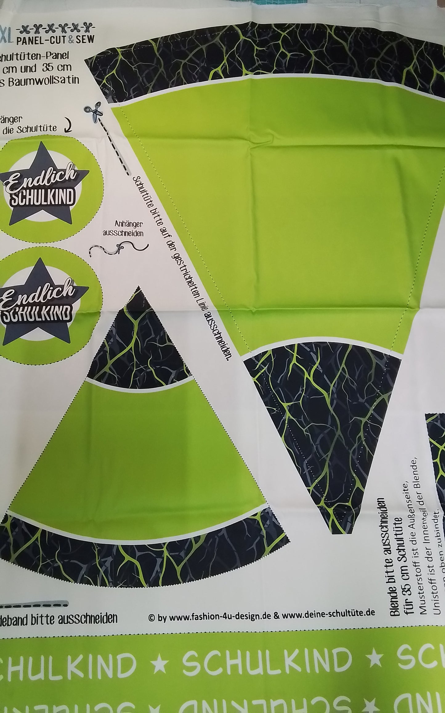 Sofortkauf: Schultüten Nähset -Blanko- Geschwistertüte-"Grüne Wurzeln-Baumwoll-Panel zum selber nähen- 70 cm und 35 cm.Wie abgebildet!!!