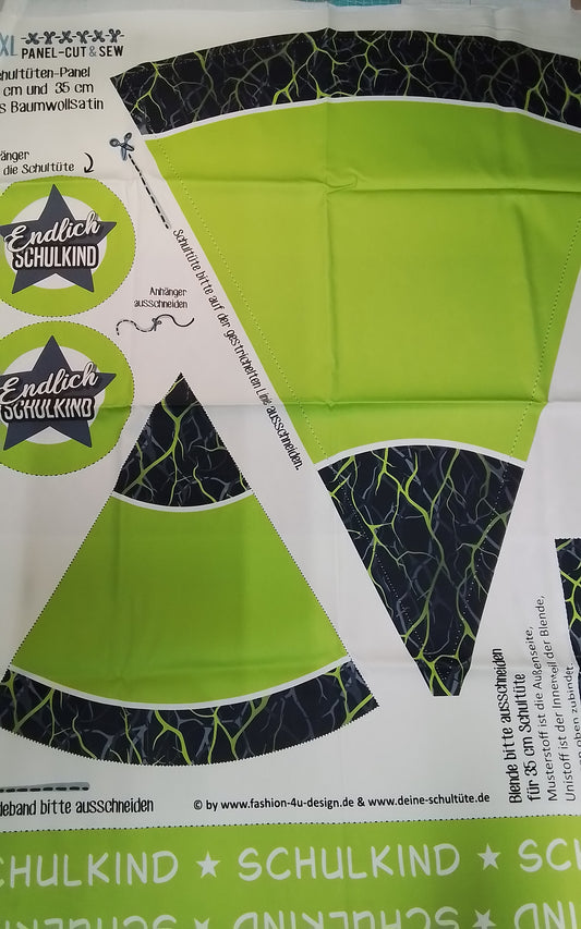 Sofortkauf: Schultüten Nähset -Blanko- Geschwistertüte-"Grüne Wurzeln-Baumwoll-Panel zum selber nähen- 70 cm und 35 cm.Wie abgebildet!!!