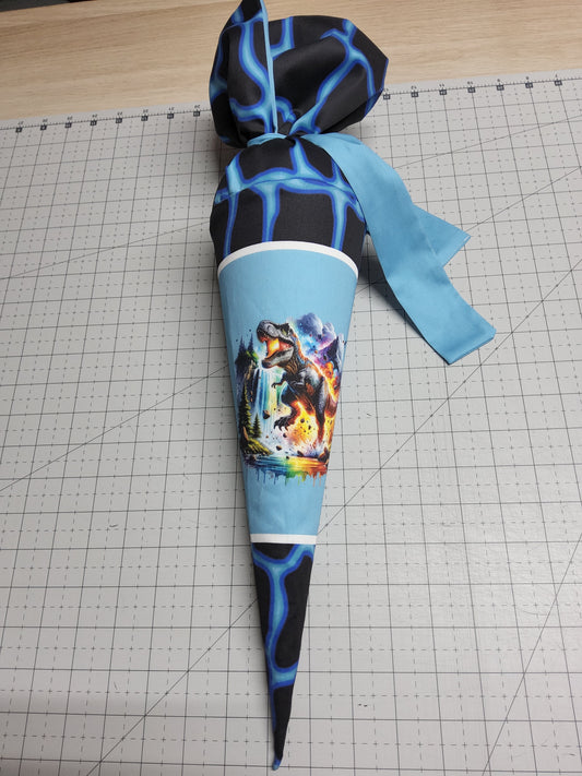 Sofortkauf 35cm: Zuckertüte 35cm mit Rohling Dino-blau (Geschwistertüte) - wie abgebildet