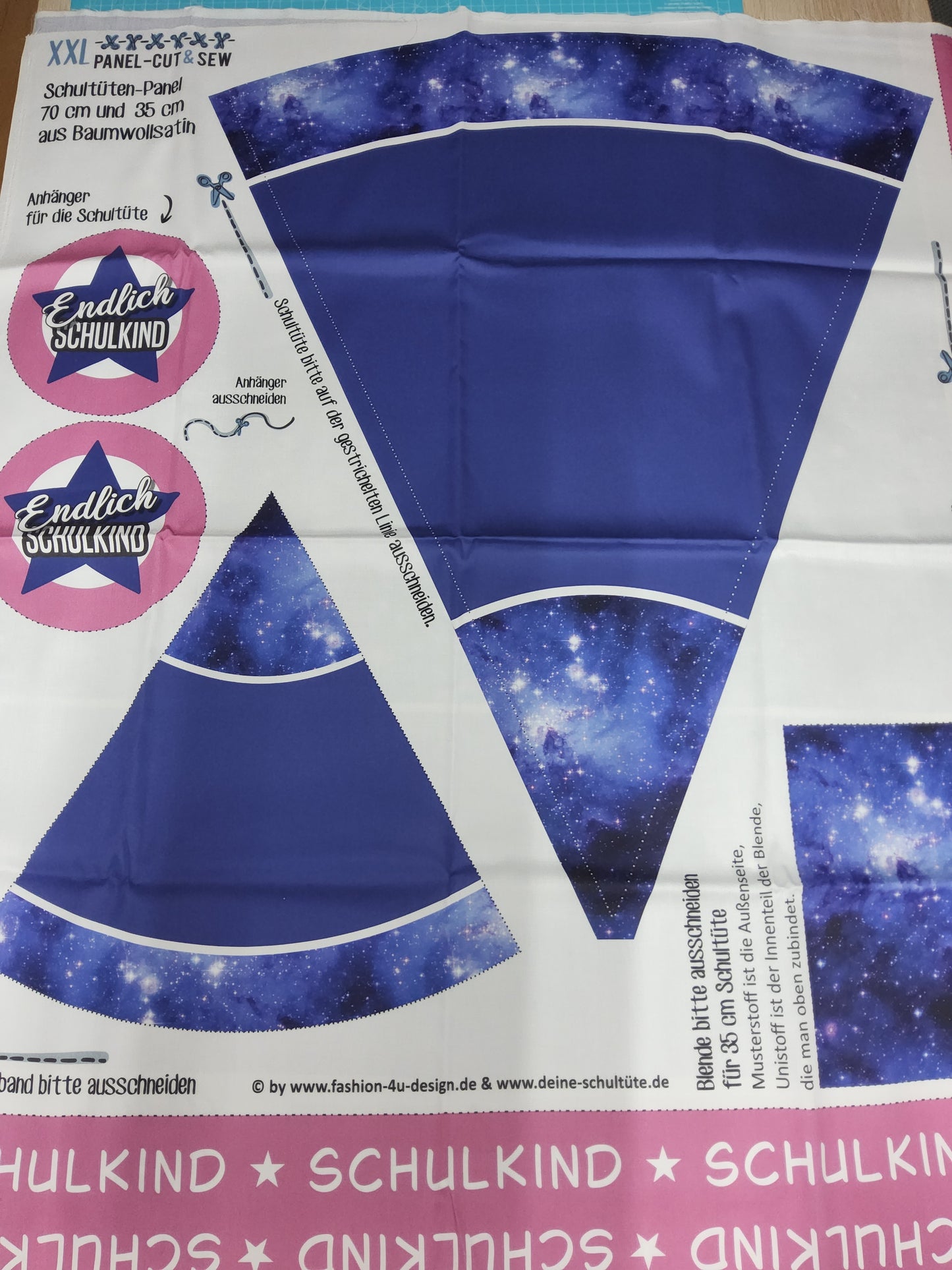 Sofortkauf: Schultüten Nähset - Muster + Geschwistertüte- Universum Blue-Pink -Baumwoll-Panel zum selber nähen - 70 cm und 35 cm