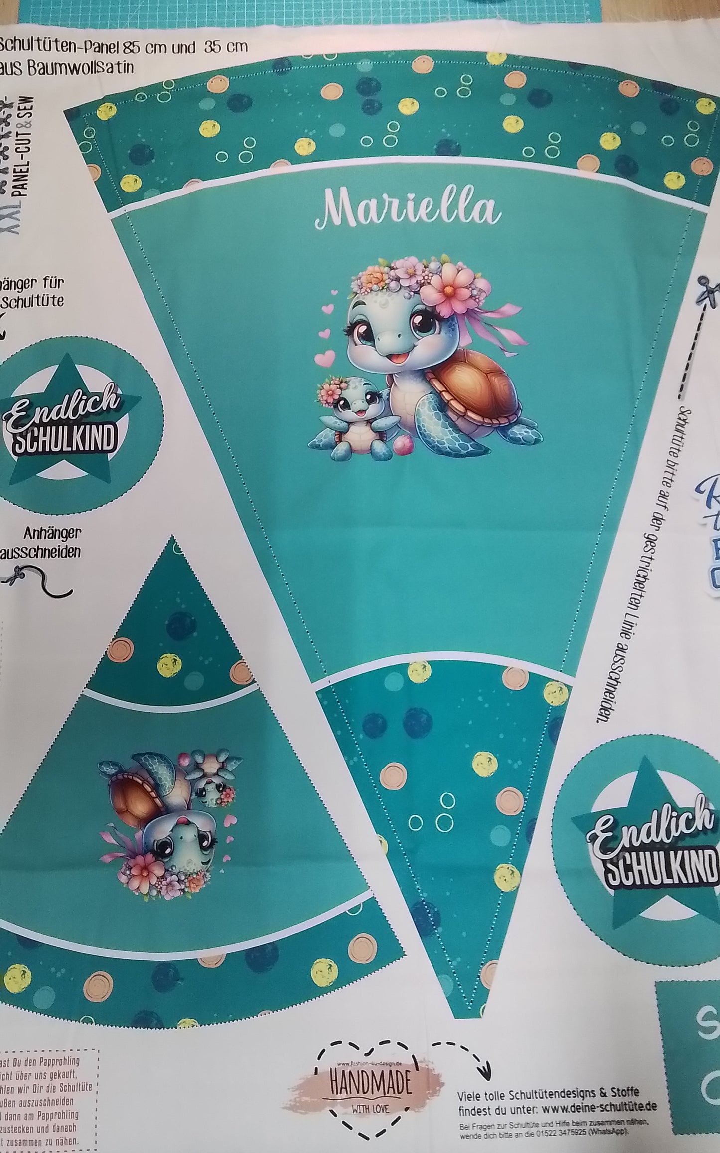 Sofortkauf: Schultüten Nähset inkl. Geschwistertüte - Baumwoll-Panel zum selber nähen- 85 cm + 35 cm - Wie abgebildet !!! (Name: Mariella / Muster: Blaue Lagune - Nr. 001 )