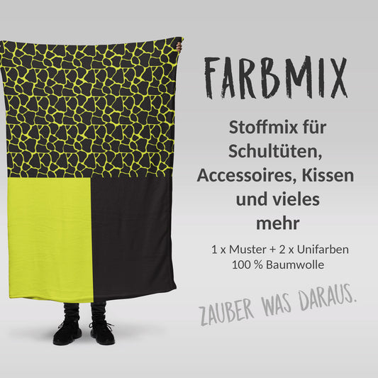 Stoffmix PANEL: Dino Schuppen GELBGRÜN (97 cm x 150 cm) - perfekt für Schultüten & Accessoires zur Einschulung | Drachen, Schuppen, T-Rex