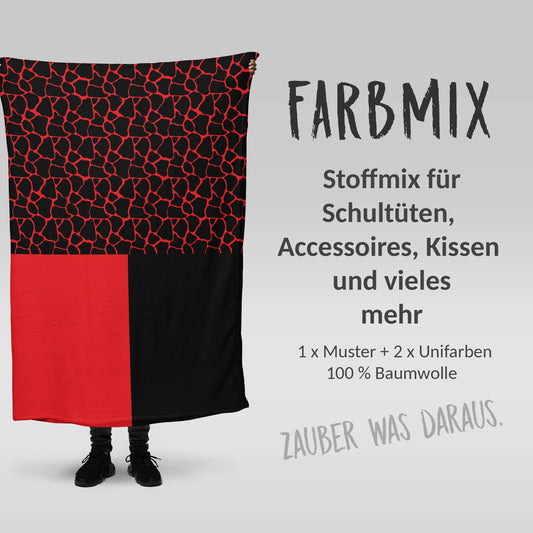 Stoffmix PANEL: Dino Schuppen Rot (97 cm x 150 cm) - perfekt für Schultüten & Accessoires zur Einschulung | T-Rex, Drache, Dinosaurier