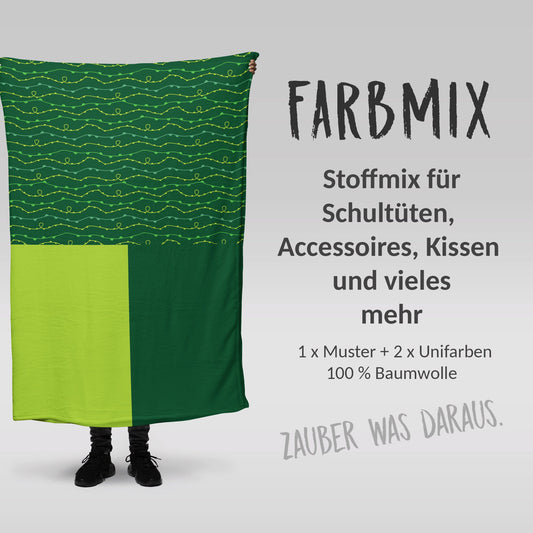 Stoffmix PANEL: Dschungel Lianen Grün (97 cm x 150 cm) - perfekt für Schultüten & Accessoires zur Einschulung | Urwald, Jungle