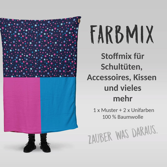 Stoffmix PANEL: Sterne BUNT (97 cm x 150 cm) - perfekt für Schultüten & Accessoires zur Einschulung | Stars