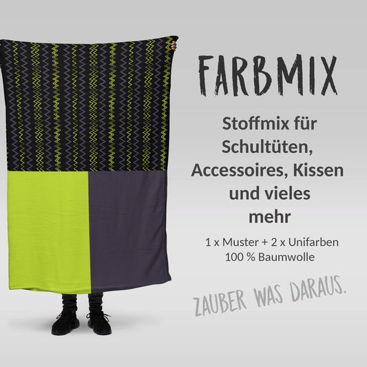 Stoffmix PANEL: ZICKZACK schwarz (97 cm x 150 cm) - perfekt für Schultüten & Accessoires zur Einschulung | Soccer, Fussball, Zacken