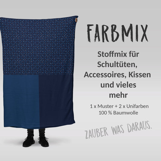 Stoffmix PANEL: Alien Signs Navy (97 cm x 150 cm) - perfekt für Schultüten & Accessoires zur Einschulung | Star,Weltall, Astronaut,Universum