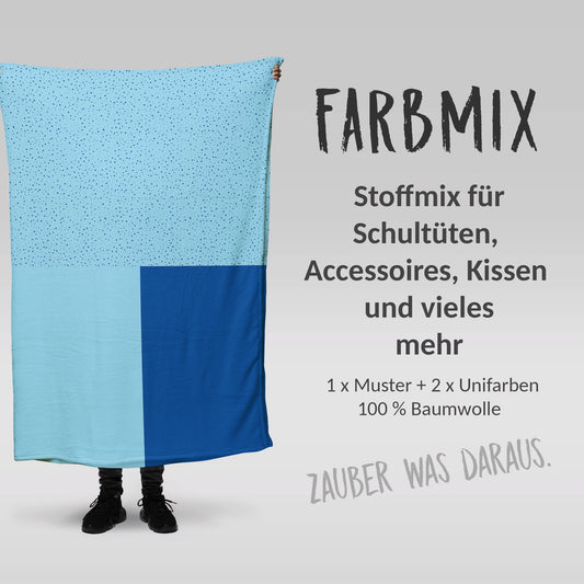 Stoffmix PANEL: Blaue Punkte / Blue Dots (97 cm x 150 cm) - perfekt für Schultüten & Accessoires zur Einschulung | Pferde, Horse