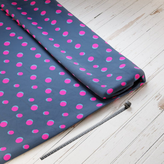 Baumwollsatin: Punkte Pink / Blau - perfekt für Schultüten, Accessoires zur Einschulung - Navy, Dots, Pink, Blue