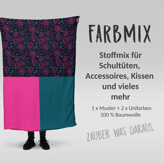 Stoffmix PANEL: Corallia (97 cm x 150 cm) - perfekt für Schultüten & Accessoires zur Einschulung | Koralle, Unterwasser, Muschel