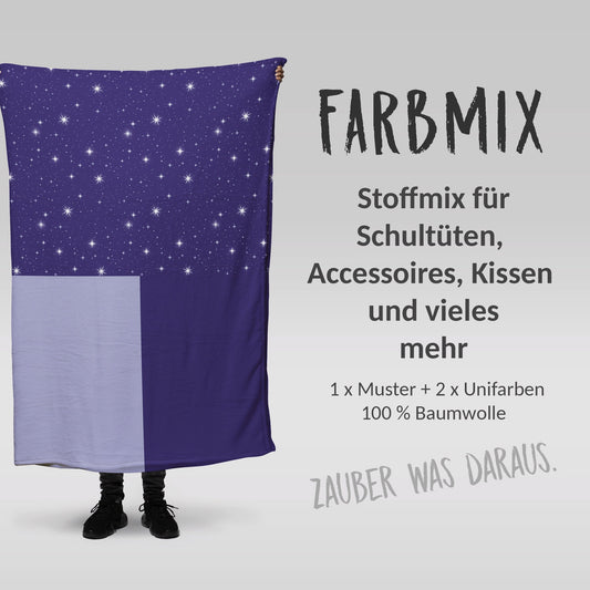 Stoffmix PANEL: Weltall Nachtlila (97 cm x 150 cm) - perfekt für Schultüten & Accessoires zur Einschulung | Weltall, Universum, Galaxy