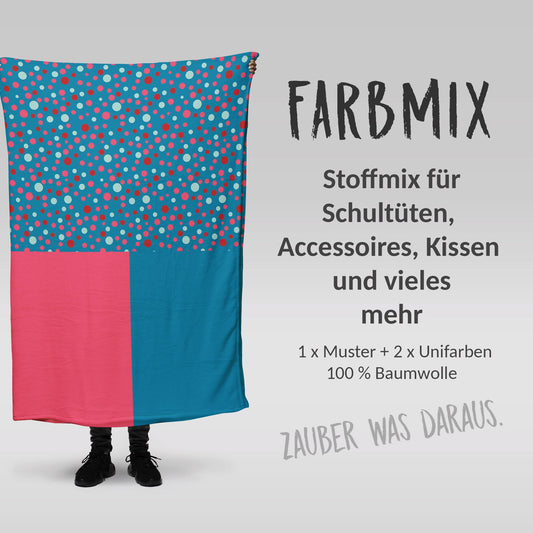 Stoffmix PANEL: Elegante Punkte auf Türkis (97 cm x 150 cm) - perfekt für Schultüten & Accessoires zur Einschulung | Dots, Pferde, Horse