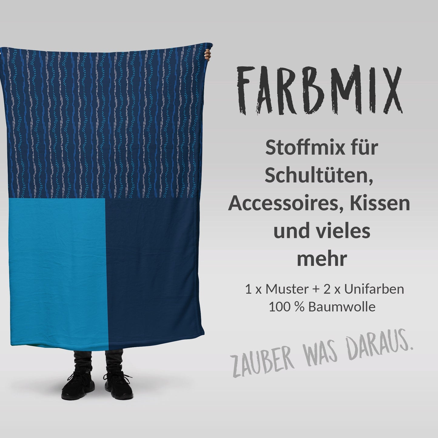 Stoffmix PANEL: Short Stripes Blue (97 cm x 150 cm) - perfekt für Schultüten & Accessoires zur Einschulung | Blau, Streifen, Linien, Punkte