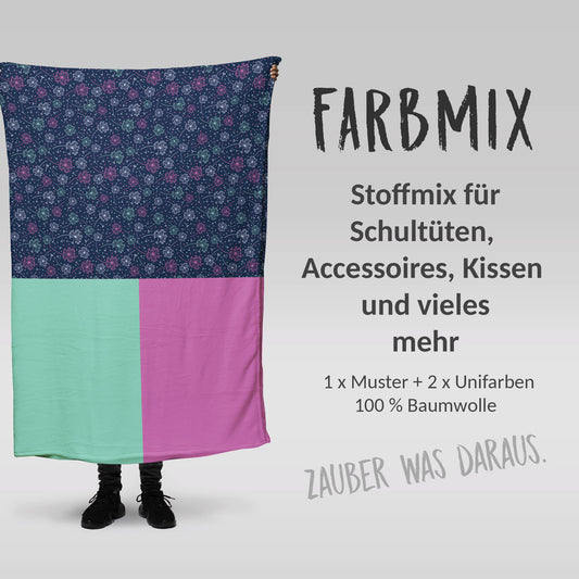 Stoffmix PANEL: Dandelion (97 cm x 150 cm) - perfekt für Schultüten & Accessoires zur Einschulung | Pusteblume, Löwenzahn, Punkte