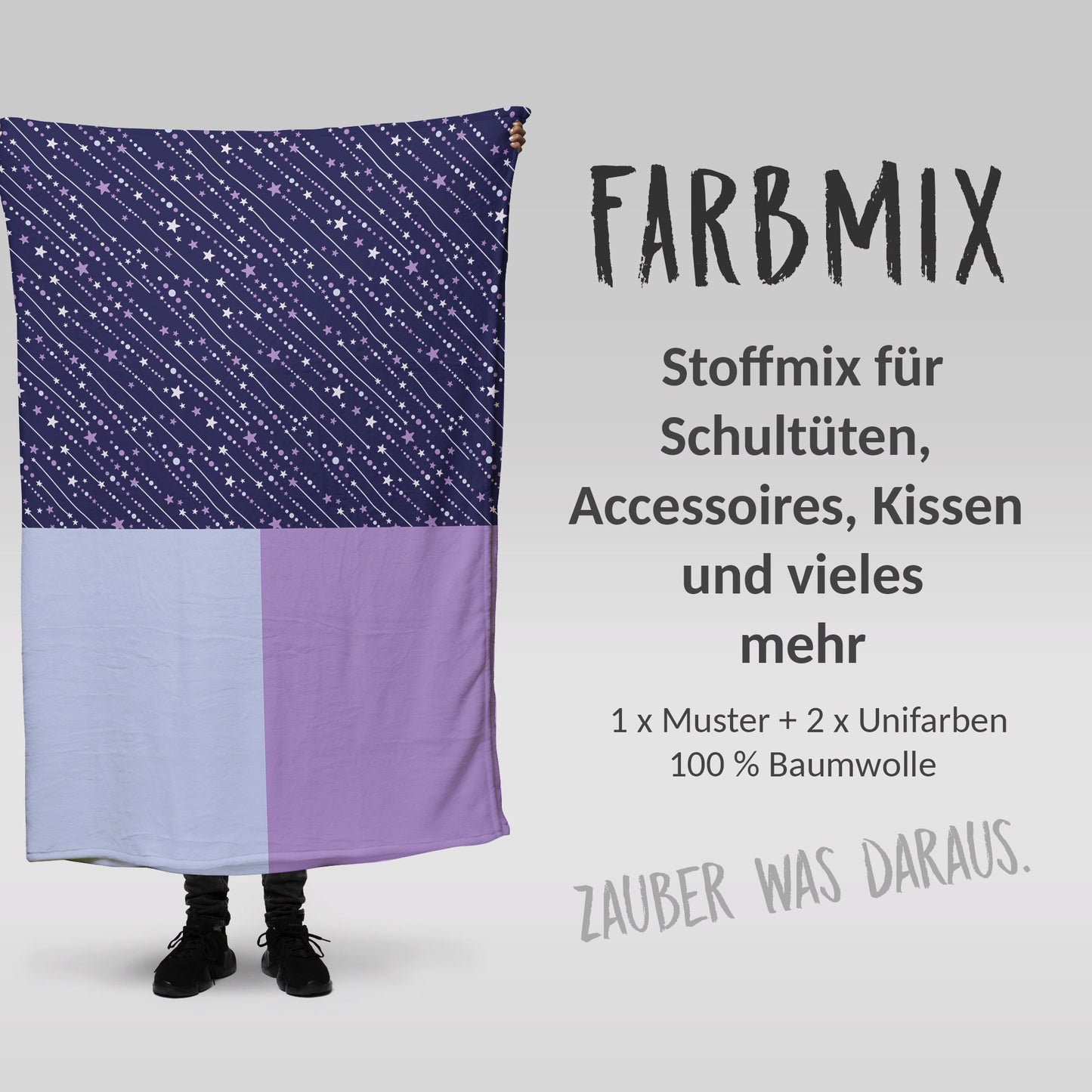 Stoffmix PANEL: Punkte Sterne Lila (97 cm x 150 cm) - perfekt für Schultüten & Accessoires zur Einschulung