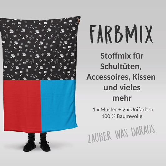 Stoffmix PANEL: Crime Scene (97 cm x 150 cm) - perfekt für Schultüten & Accessoires zur Einschulung | Lupe, Tatort, Fragezeichen, Dedektiv