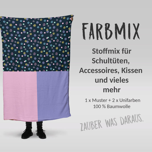 Stoffmix PANEL: Whirls Pastell (97 cm x 150 cm) - perfekt für Schultüten & Accessoires zur Einschulung | Kreise, Pastellfarben, Kreisel